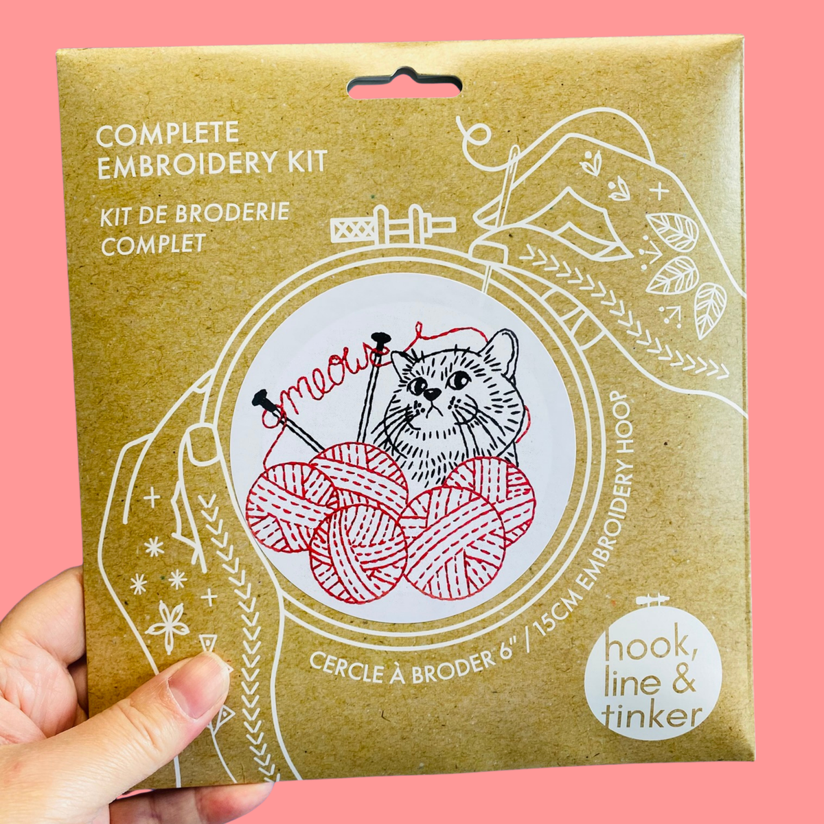 Hook Line & Tinker Canada - Kitten with Knitting Complete Embroidery Kit