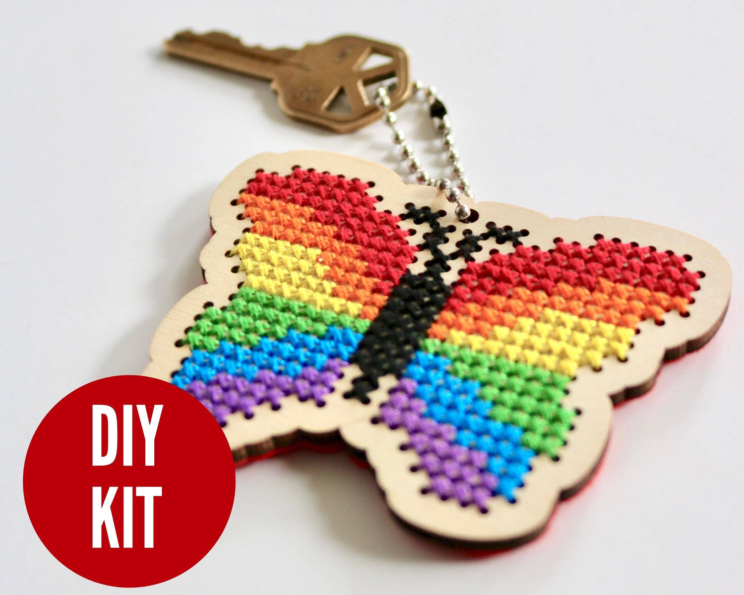 Canadian Stitchery - Rainbow butterfly laser cut wood cross stitch kit