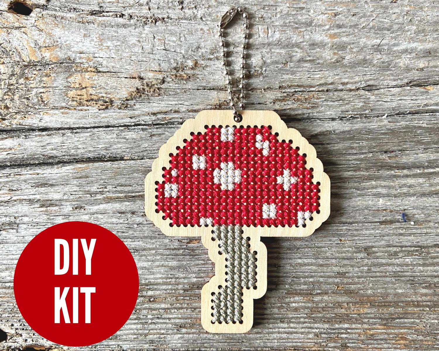 Canadian Stitchery - Mushroom toadstool laser cut wood cross stitch kit