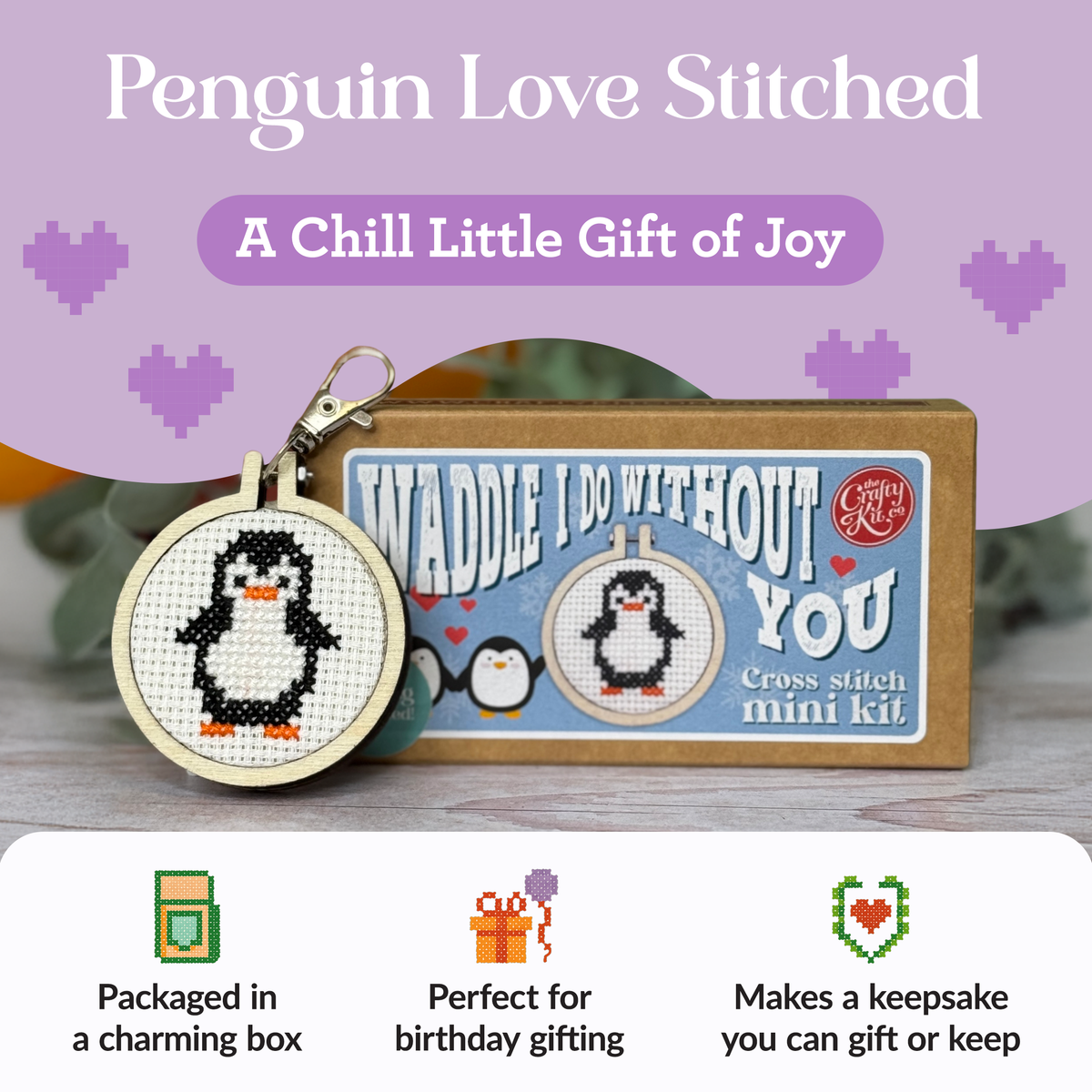 The Crafty Kit Company - Waddle I do Without You Mini Matchbox Cross Stitch Kit