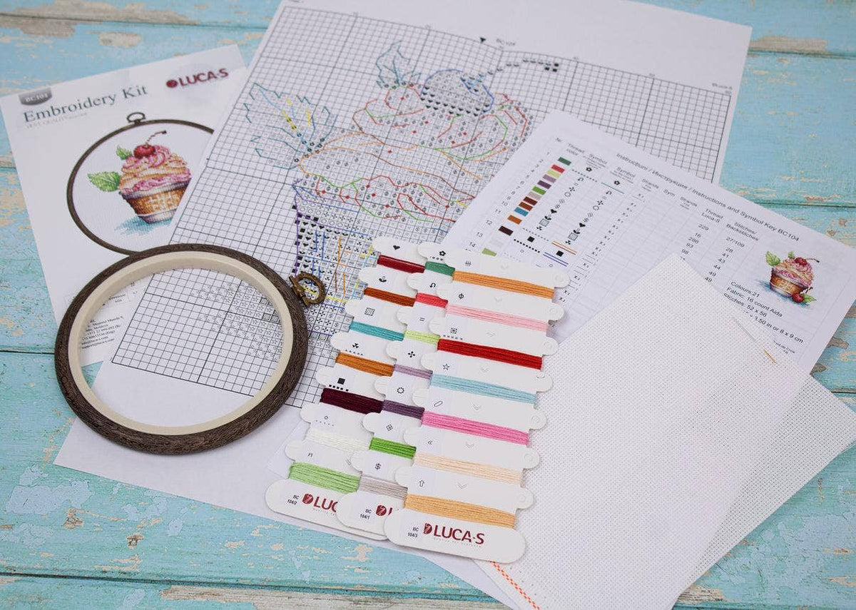 Luca-S Group - Cross Stitch Kit with Hoop Included Luca-S - Cherry Ice Cream, BC104