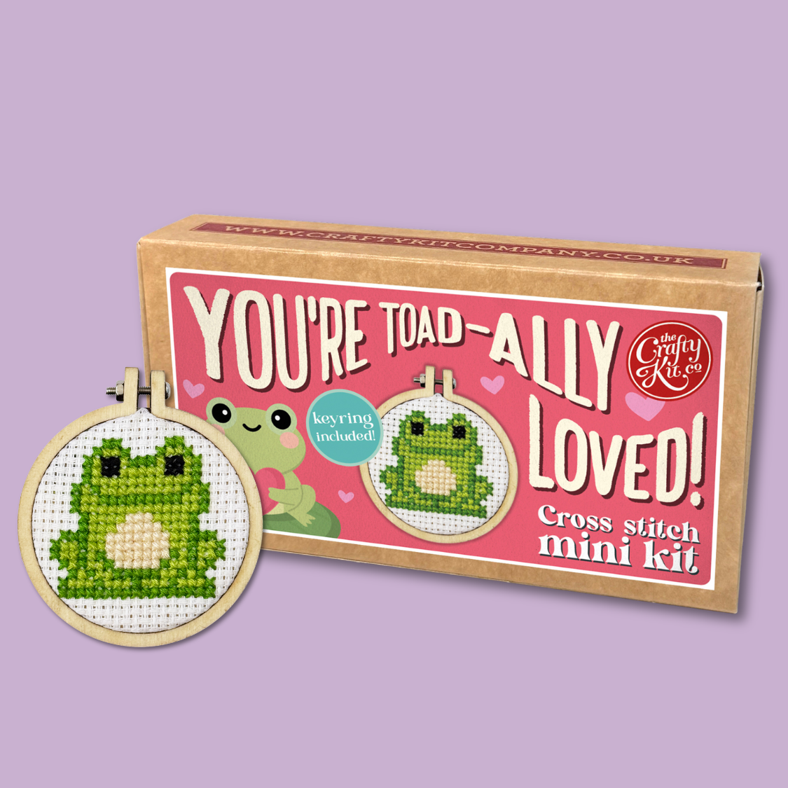 The Crafty Kit Company - You're Toad-ally Loved! Mini Matchbox Cross Stitch Kit