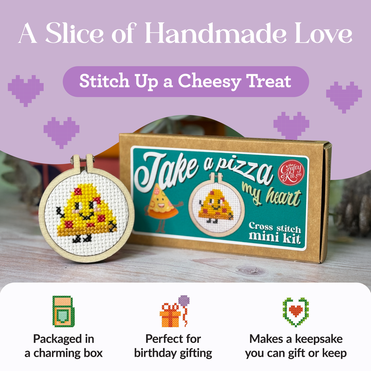 The Crafty Kit Company - Take A Pizza My Heart Mini Matchbox Cross Stitch Kit