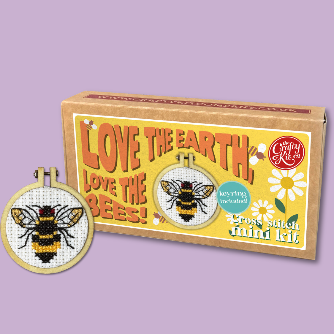 The Crafty Kit Company - Love the Earth Love the Bees! Mini Matchbox Cross Stitch Kit