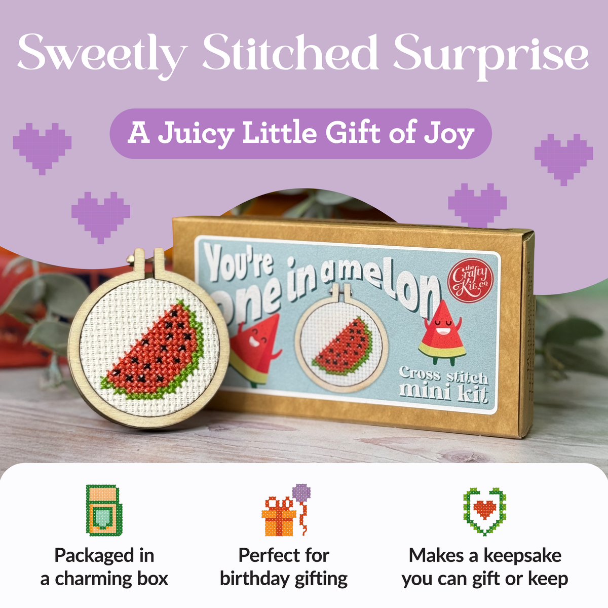 The Crafty Kit Company - You're One in a Melon Mini Matchbox Cross Stitch Kit