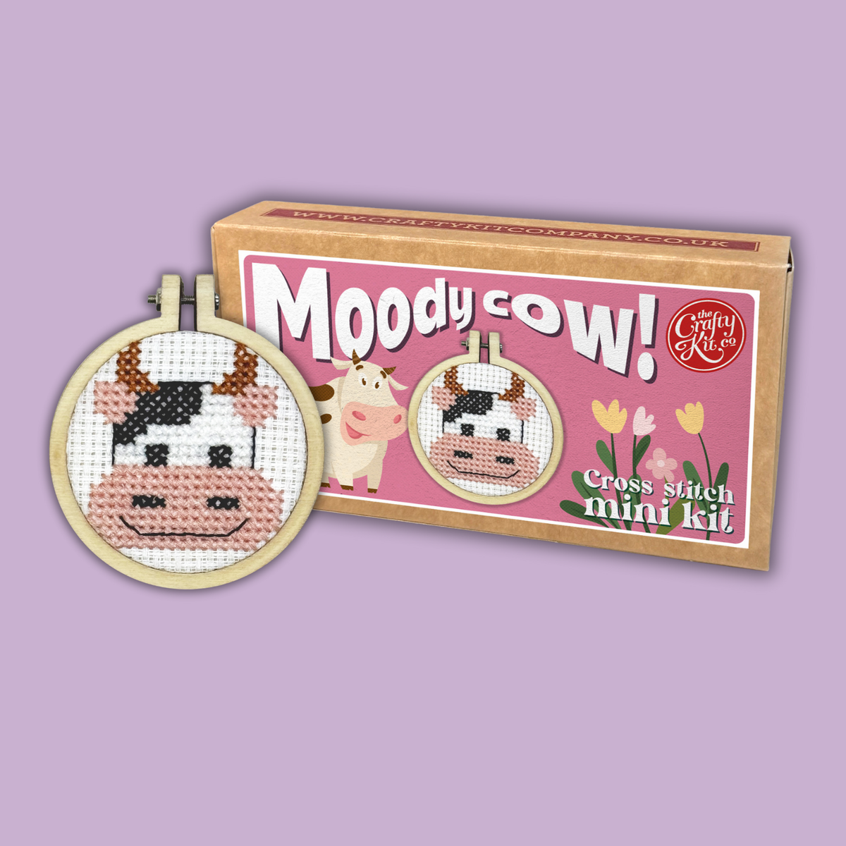 The Crafty Kit Company - Moody Cow! Mini Matchbox Cross Stitch Kit