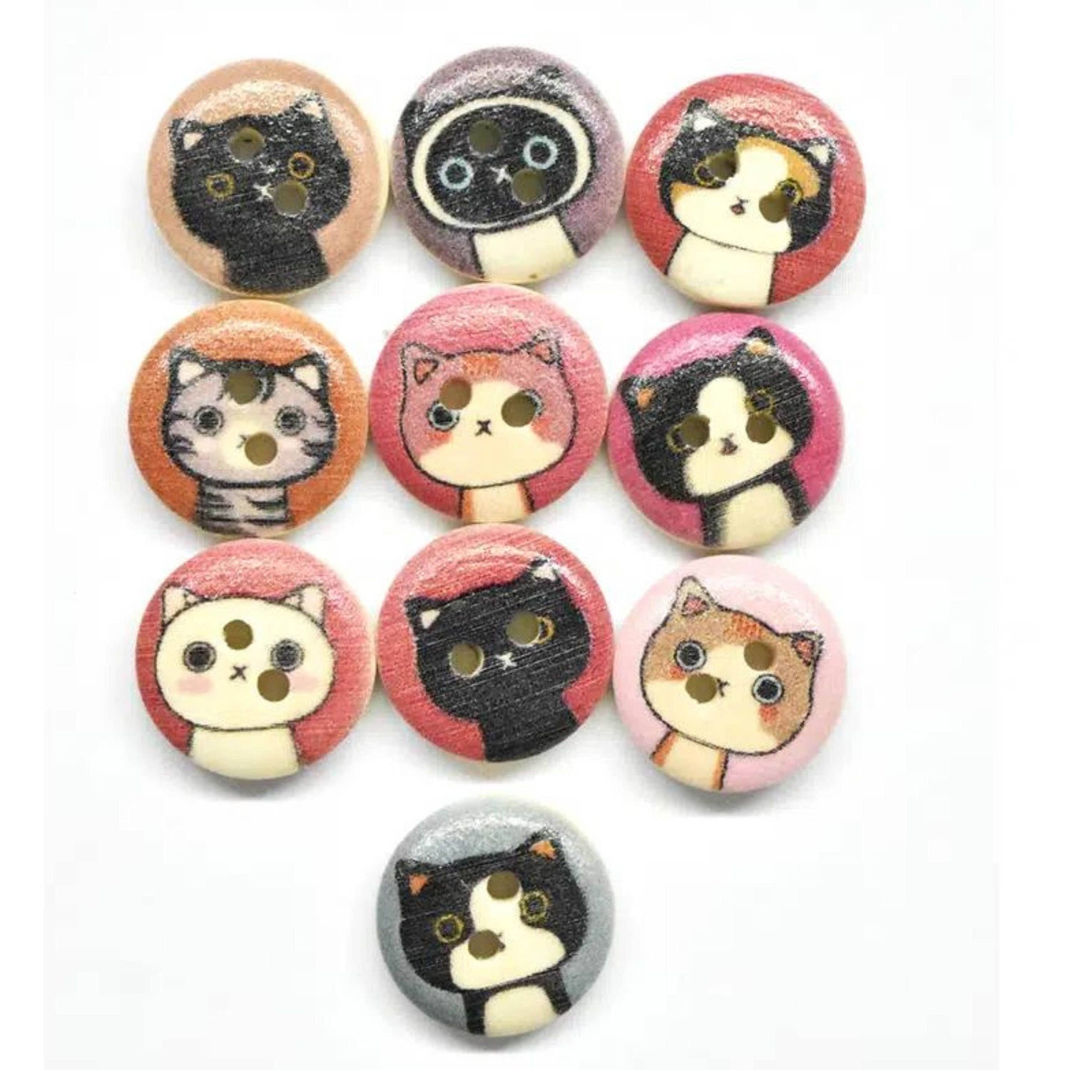 Magnifique Hearts - Wooden Cat Buttons, Meow Buttons, Sewing Supplies, Kitten Bu