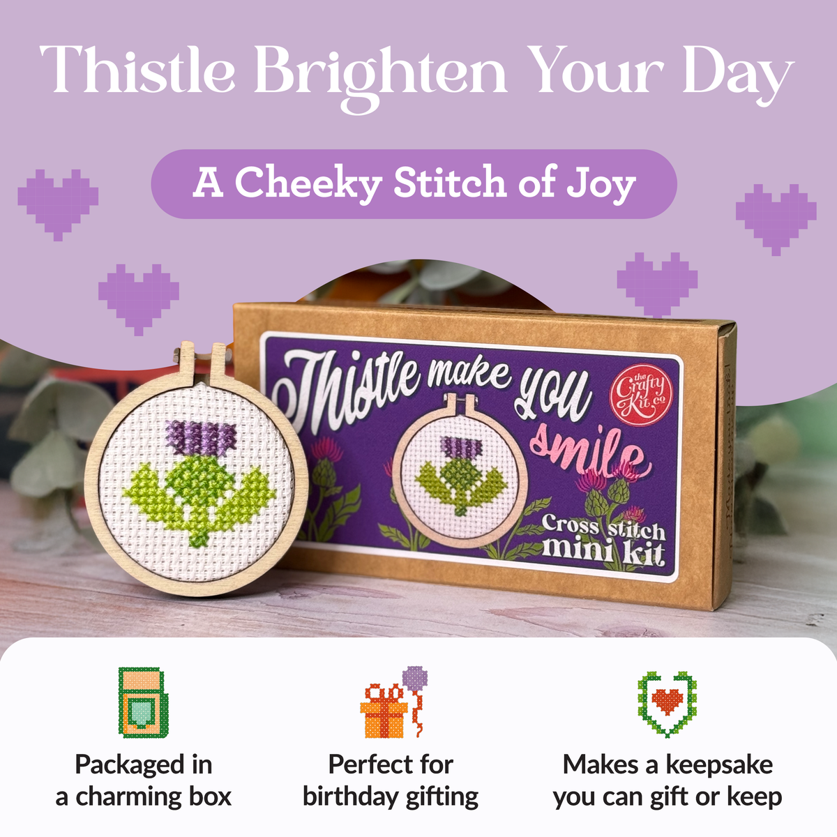 The Crafty Kit Company - Thistle Make You Smile Mini Matchbox Cross Stitch Kit