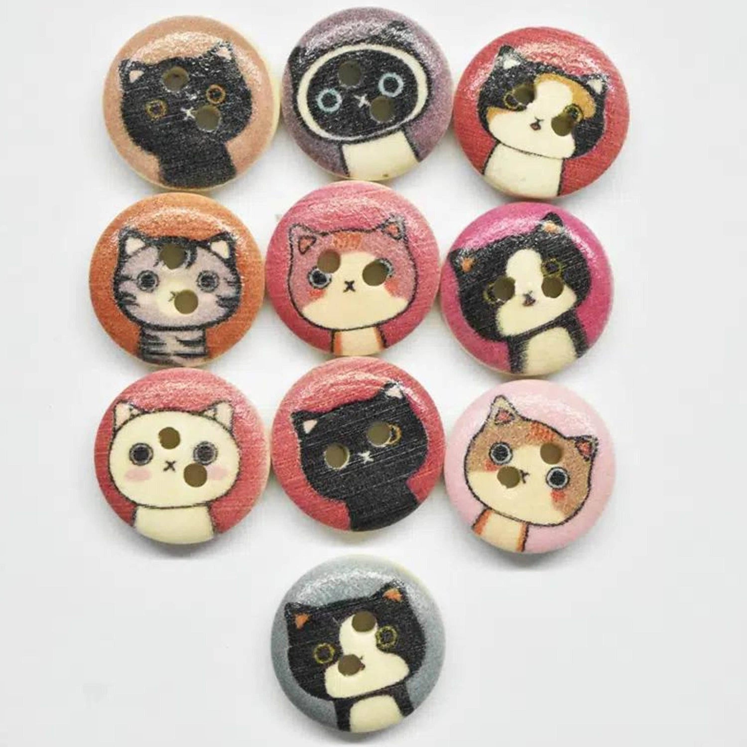 Magnifique Hearts - Wooden Cat Buttons, Meow Buttons, Sewing Supplies, Kitten Bu