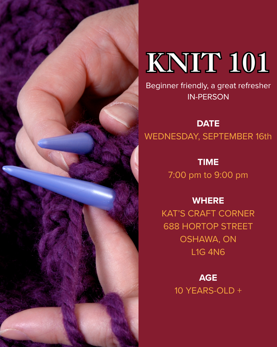 Learn to knit - KNIT 101 | IN-PERSON