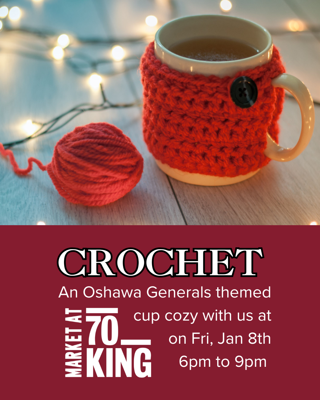 Crochet at Market at 70 King - Oshawa Generals Themed Cup Cozy