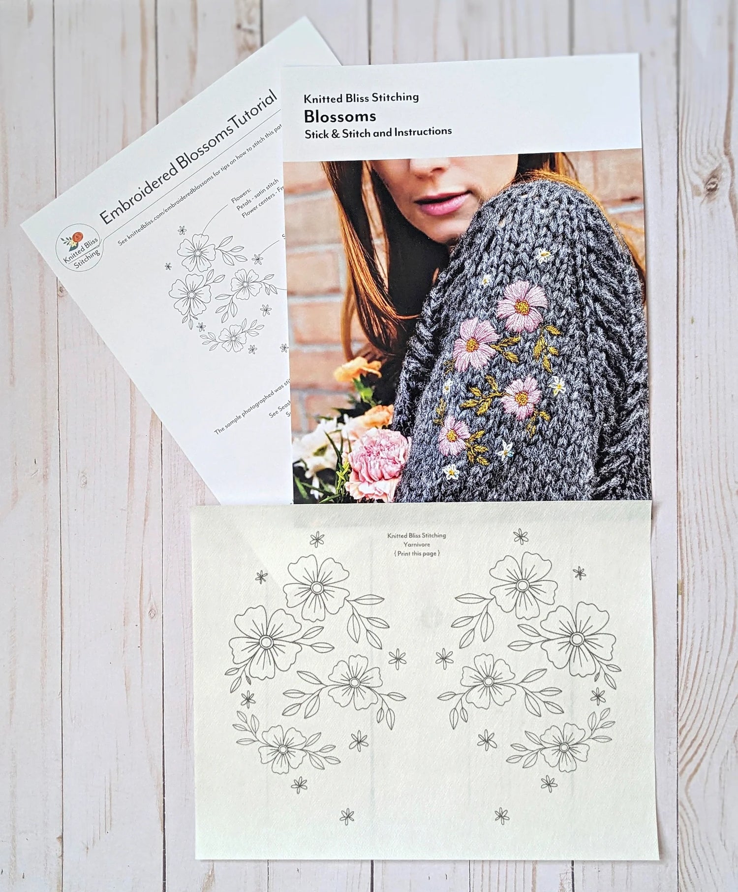 Knitted Bliss Stitching - Embroidered Blossoms Stick & Stitch