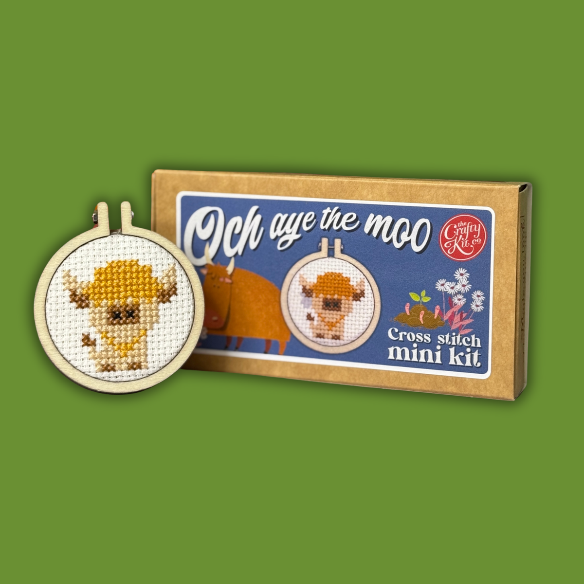 The Crafty Kit Company - Och Aye the Moo Mini Matchbox Cross Stitch Kit
