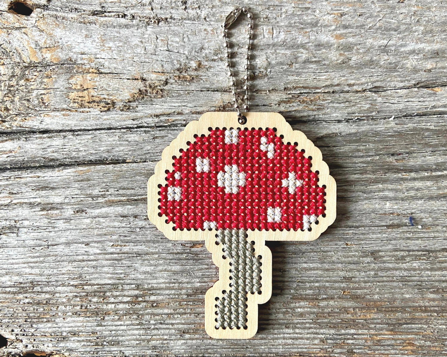 Canadian Stitchery - Mushroom toadstool laser cut wood cross stitch kit