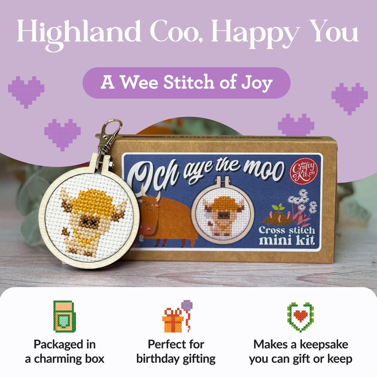The Crafty Kit Company - Och Aye the Moo Mini Matchbox Cross Stitch Kit