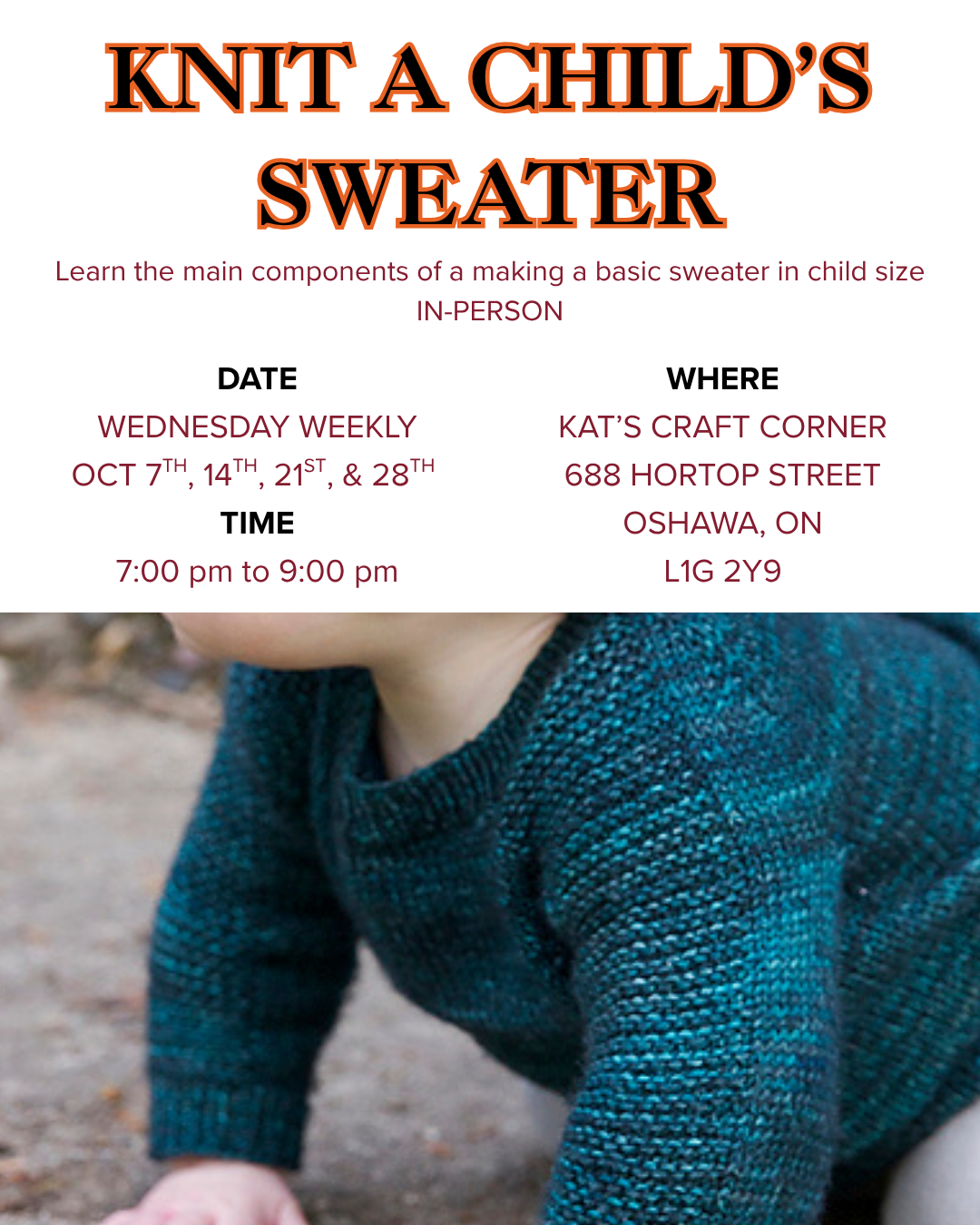 Intermediate knitting - A CHILD'S SWEATER | IN-PERSON