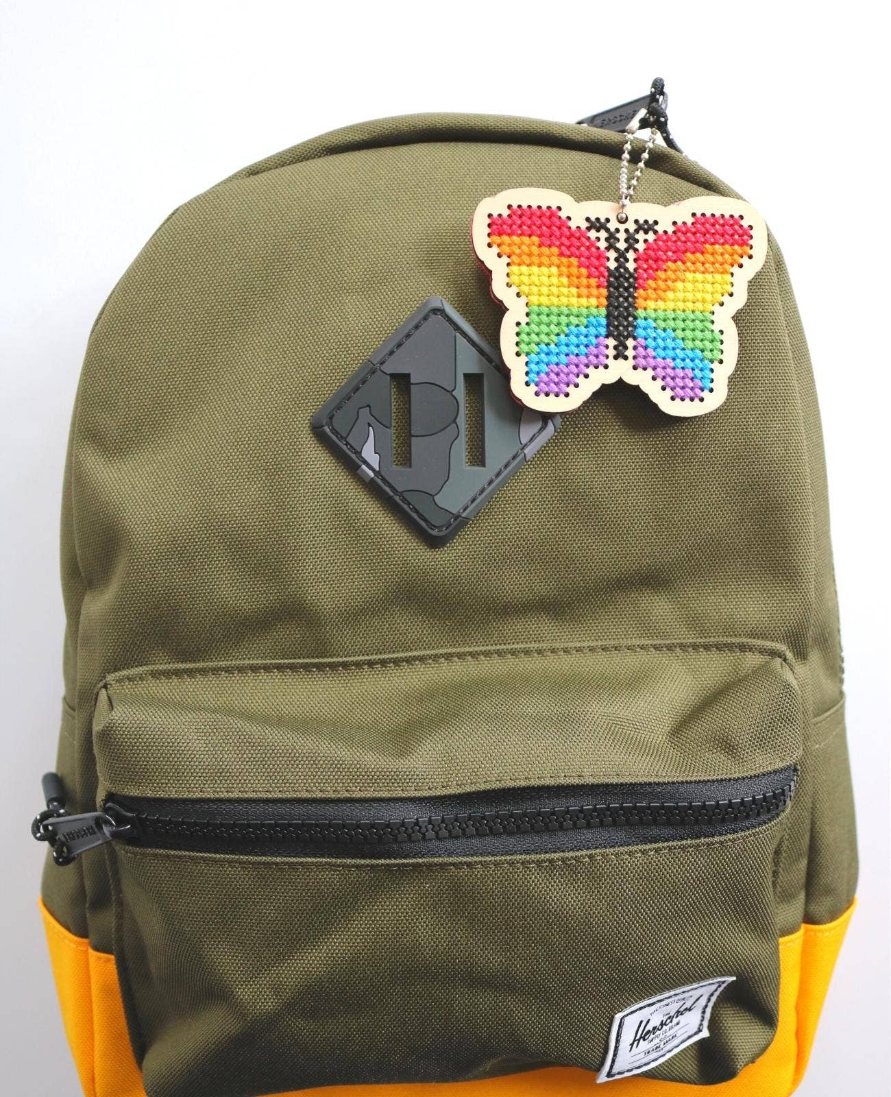 Canadian Stitchery - Rainbow butterfly laser cut wood cross stitch kit