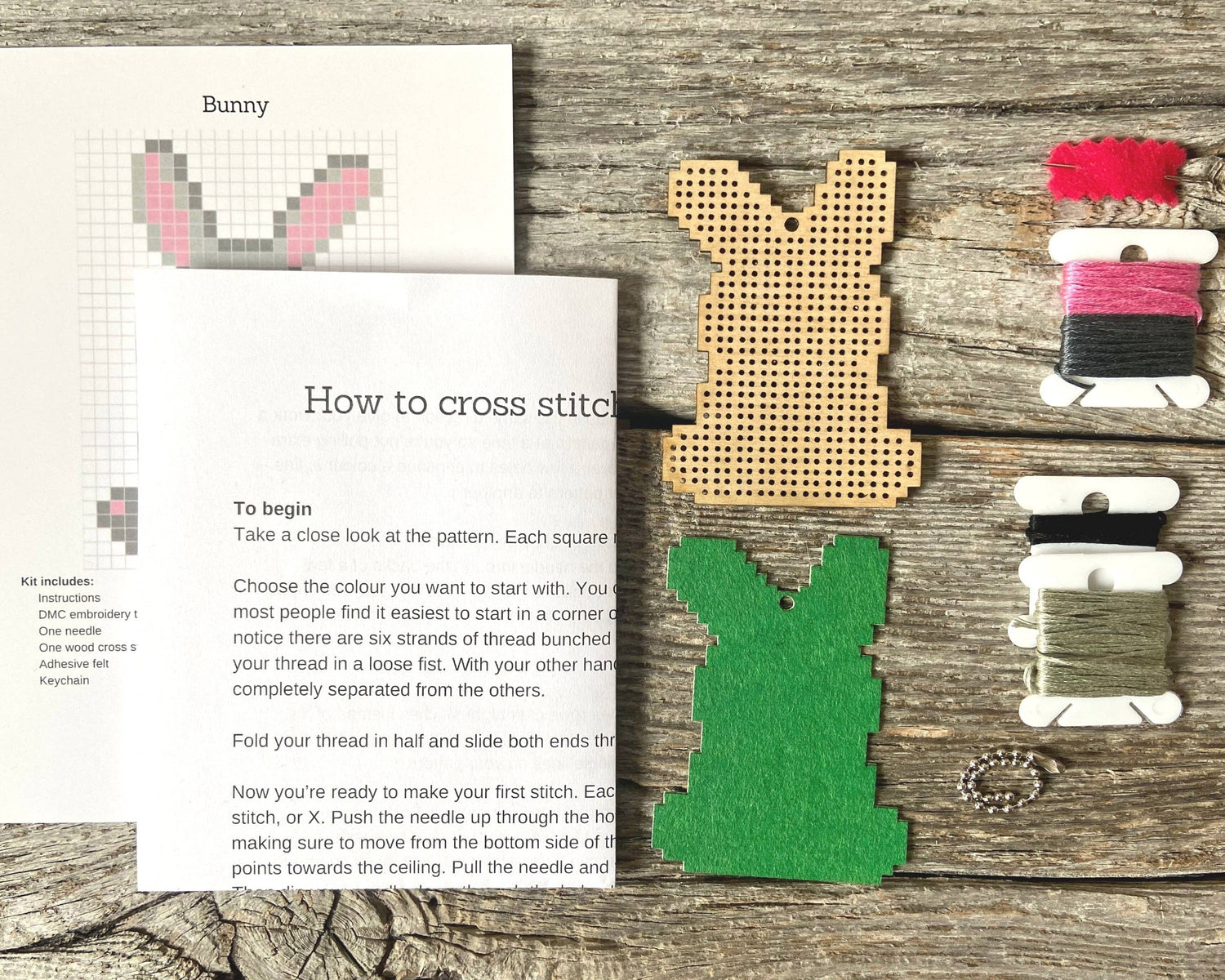 Canadian Stitchery - Bunny DIY laser cut wood cross stitch kit